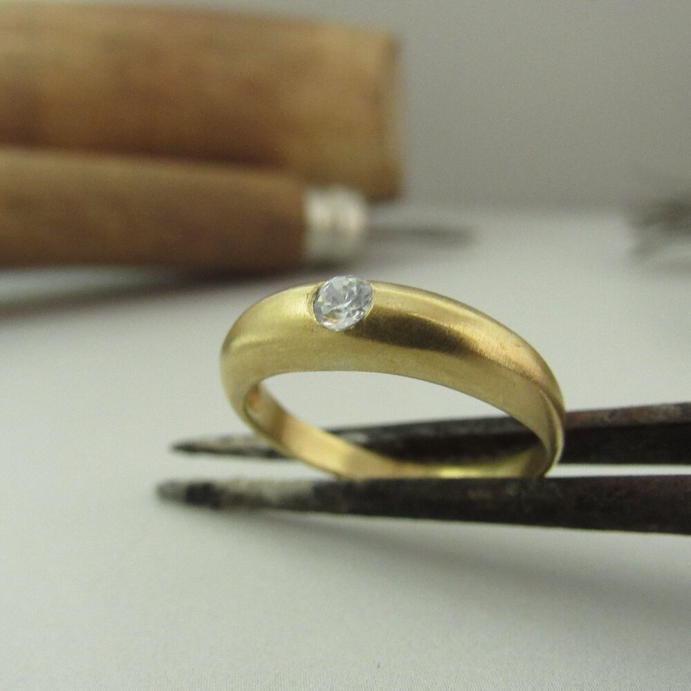 14K Yellow Gold Engagement Ring with 0.15ct Diamond – Handmade Proposal Ring